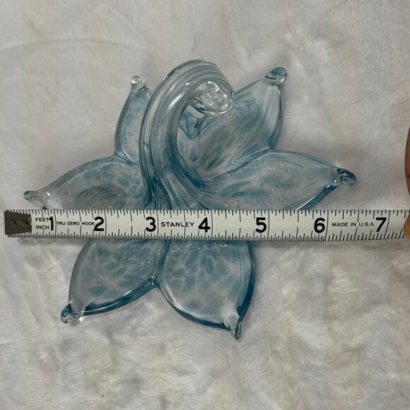 Murano Style Art Glass Hand Blown Stargazer Pale Blue Lily Flower Metallic Silve - Picture 12 of 13
